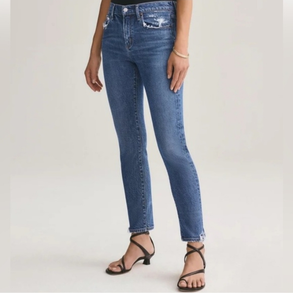 Agolde Toni Straight Leg Distressed Crop Ankle Length Mid Rise Jeans